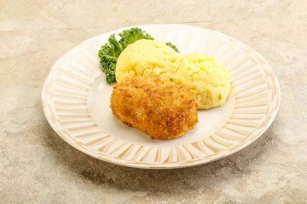 Costeleta Frango Crocante Carne Picada Com Purê Batata — Fotografia de Stock