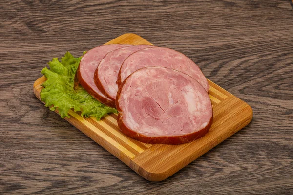Rodajas Jamón Carne Cerdo Sobre Tabla Madera —  Fotos de Stock