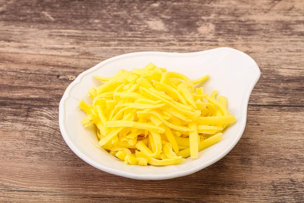 Queijo Amarelo Desfiado Tigela Para Cozinhar — Fotografia de Stock