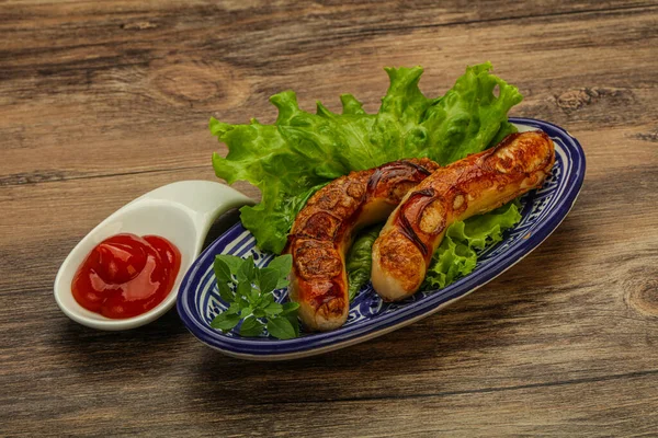 Salsicce Bianche Pollo Arrosto Con Ketchup Pomodoro — Foto Stock