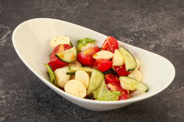 Sebzeli salata ve mozarlla peyniri.