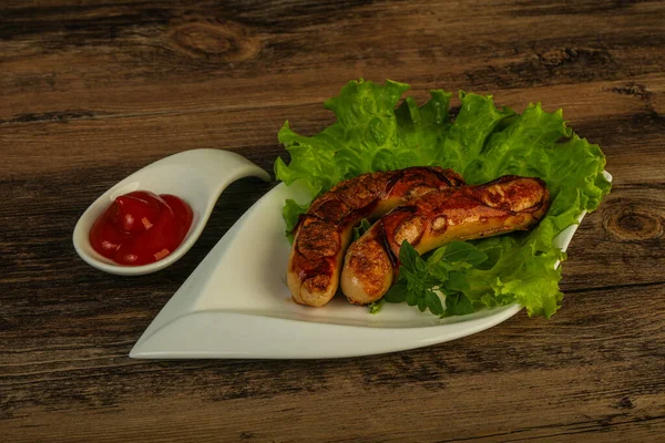 Roasted Chicken White Sausages Withtomato Ketchup — Stock Photo, Image