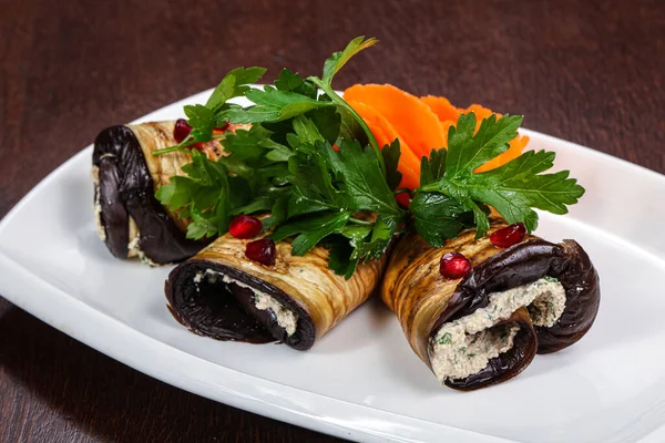 Caucasian Cuisine Staffed Eggplant Roll Cheese — Stock Photo, Image