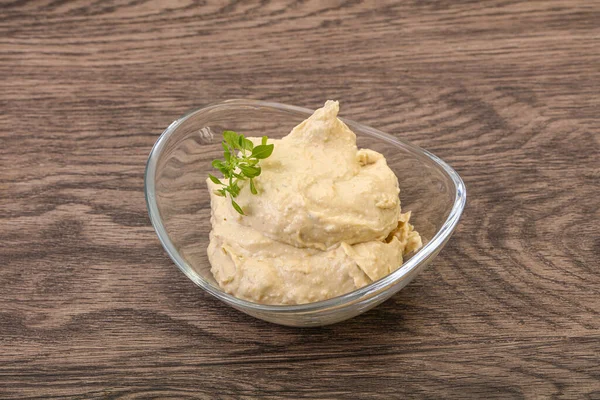 Vegan Food Hummus Dip Olivovým Olejem — Stock fotografie