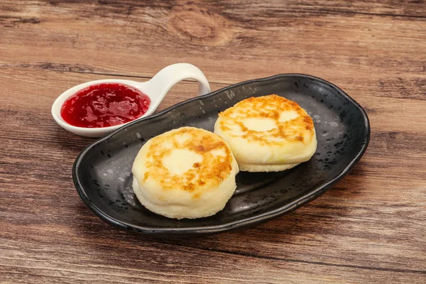 Panqueques Requesón Con Mermelada Fresa Para Desayuno — Foto de Stock