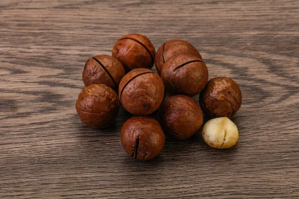 Brown Primo Piano Mucchio Noci Macadamia Sfondo — Foto Stock