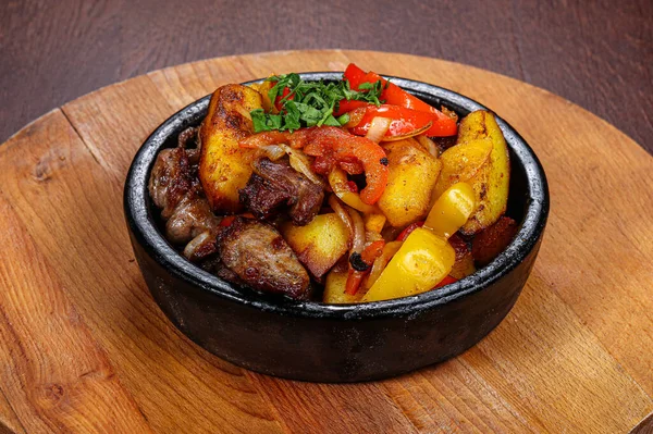 Georgian Traditional Cuisine Meat Potato Vegetables — Stock Photo, Image