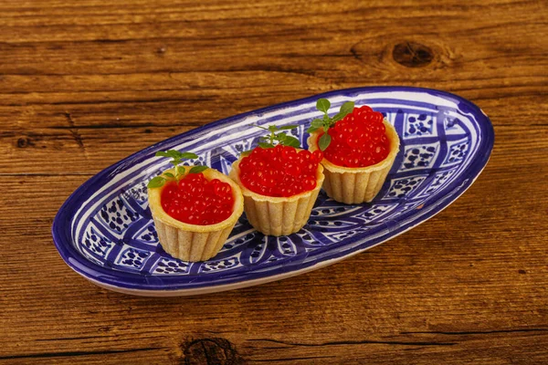 Apetizer Tartaleta Con Merienda Caviar Rojo — Foto de Stock