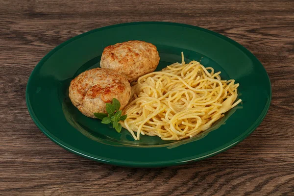 Spaghetti Cheese Homemade Chicken Cutlet — Stock Photo, Image