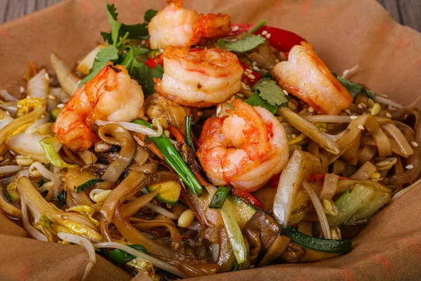 Cocina Asiática Wok Con Gambas Verduras — Foto de Stock