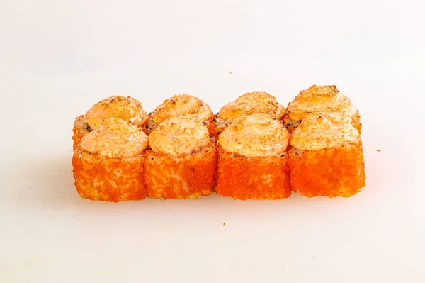 Roti Gulung Tradisional Jepang Dengan Ikan Dan Saus — Stok Foto