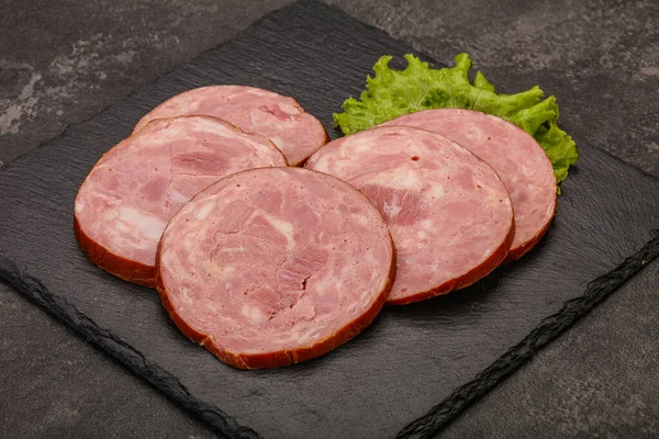 Scheiben Schweinefleischschinken Über Holzbrett — Stockfoto