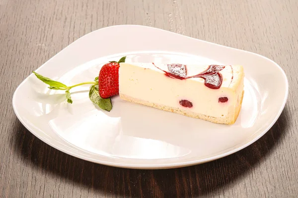 Dulce Sabroso Delicioso Popular Cheesecake Servido Fresa — Foto de Stock