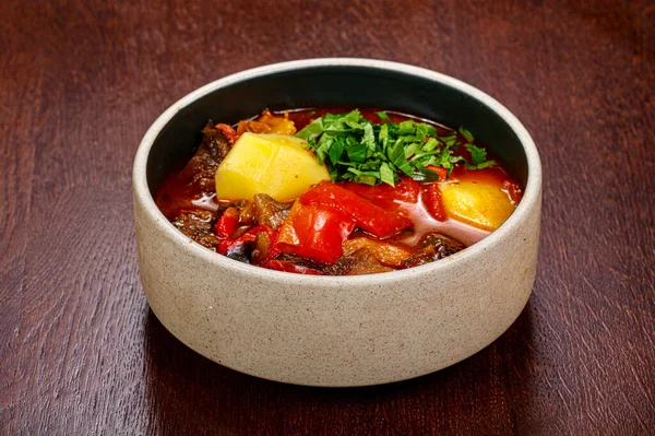 Sopa Tomate Saborosa Com Legumes Ervas — Fotografia de Stock