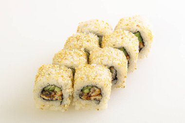 Japon geleneksel rulosu, yılan balığı, nori ve pilav.