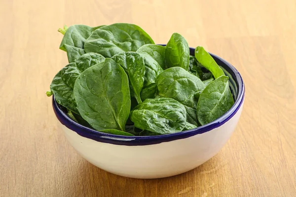 Fresh Green Spinach Leaves Bowl Wooden Background — Stock Photo, Image