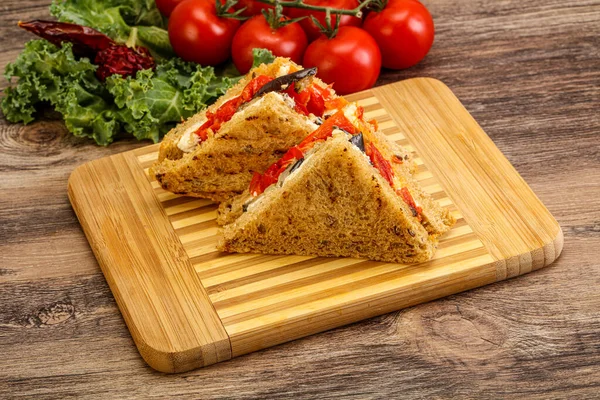 Vegetarian Club Sandwich Eggplant Cheese — Stock Photo, Image