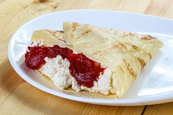 Crêpe Fromage Cottage Confiture Fruits — Photo