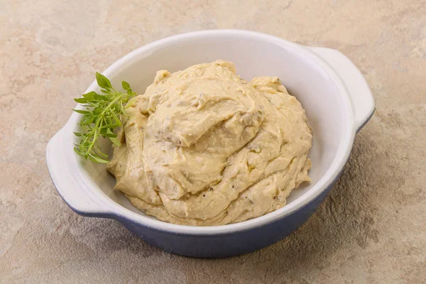 Cibo Vegano Hummus Tuffo Con Olio Oliva — Foto Stock