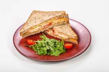 Tavuk göğsü, sos ve peynirli sandviç.