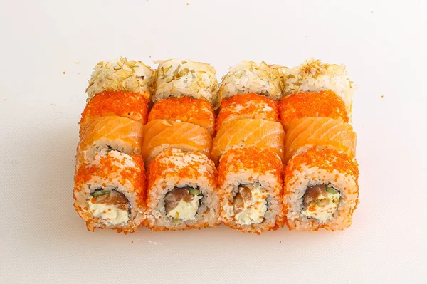 Sushi Japonês Rolo Set Com Peixe — Fotografia de Stock