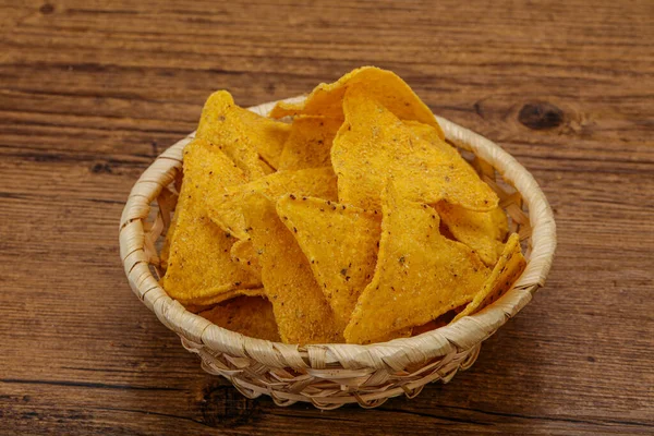 Mexican Crunchy Corn Nachos Triangle Heap — Stock Photo, Image