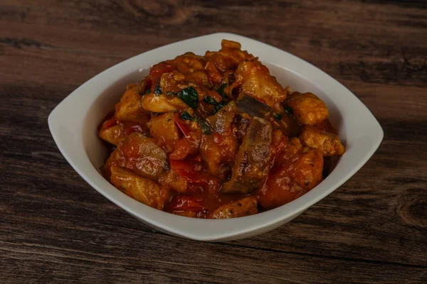 Frango Com Molho Ostra Legumes Servidos Coentro — Fotografia de Stock