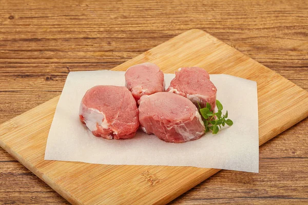 Raw Pork Medallion Served Rosemary Cooking — Stock Photo, Image