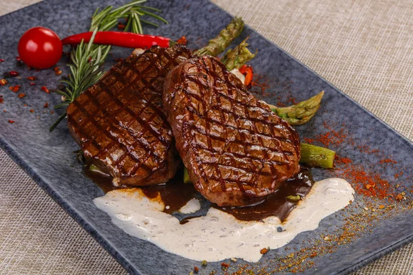 Grilled Beef Steak Served Pepper Rosemary — Stock Photo, Image