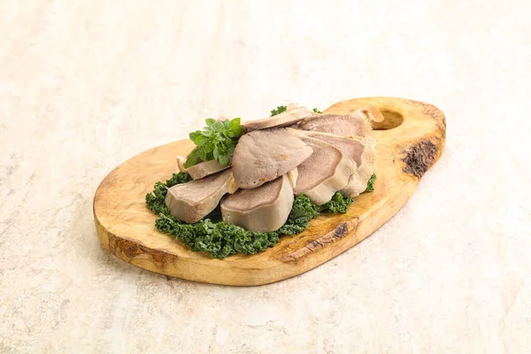 Sliced Pork Tongue Snack Appetizer Served Basil — Stock Photo, Image