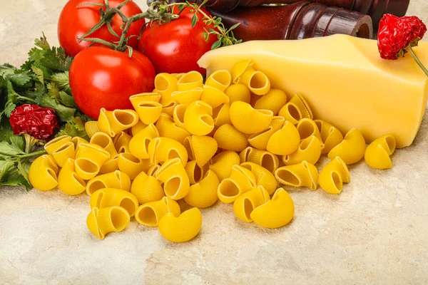 Pasta Italiana Tubo Crudo Rigate Verdure Servite — Foto Stock