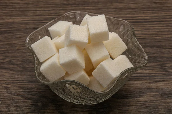 Refined White Granulated Sugar Cubs Bowl — Stock Photo, Image