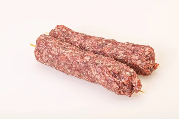 Nyers Darált Marhahús Kebab Nyárson Sült Vagy Grill — Stock Fotó