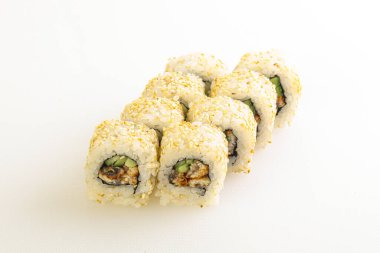Japon geleneksel rulosu, yılan balığı, nori ve pilav.