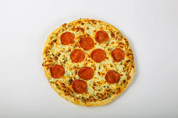 Italiaanse Traditionele Keuken Pizza Pepperoni Met Worst Kaas — Stockfoto