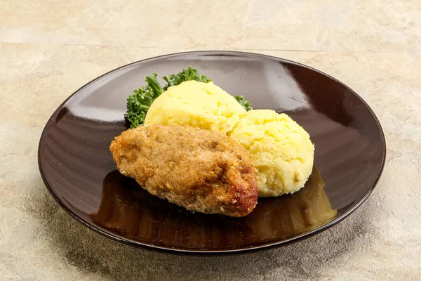 Crispy Chicken Cutlet Minced Meat Mashed Potato — Stock Photo, Image