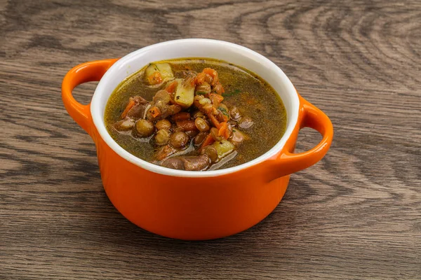 Sopa Tradicional Lentejas Con Pollo Verduras — Foto de Stock