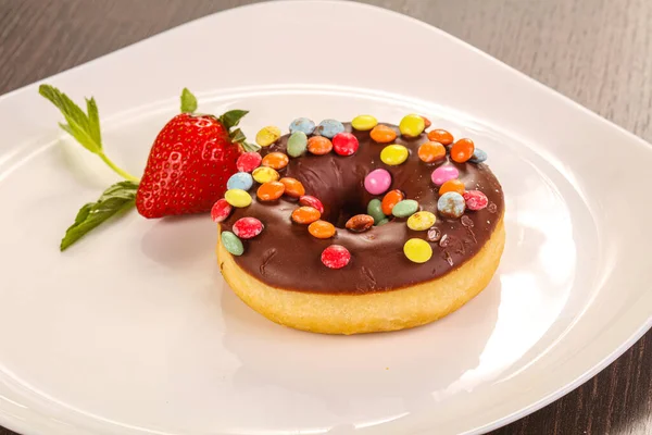 Zoete Glazuur Donut Met Chocolade — Stockfoto