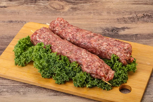 Raw Minced Beef Kebab Skewer Roast Grill — Stock Photo, Image