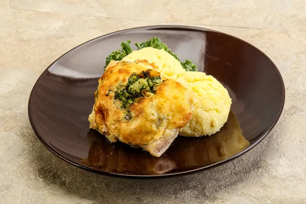 Filé Pangasius Assado Com Purê Batata Queijo — Fotografia de Stock