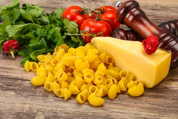 Pasta Italiana Tubo Crudo Rigate Verdure Servite — Foto Stock