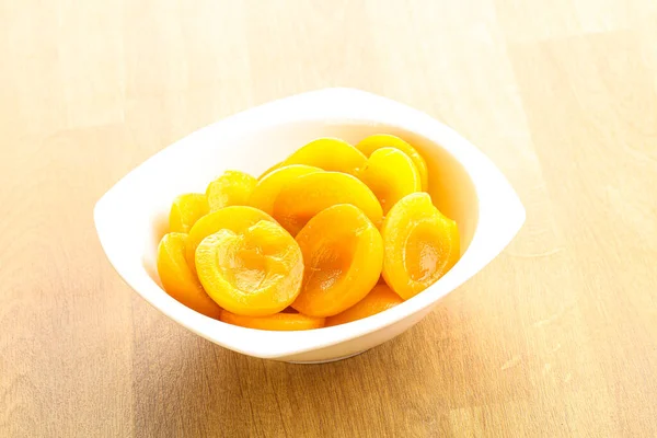 Canned Apricot Sweet Light Dessert Bowl — Stock Photo, Image