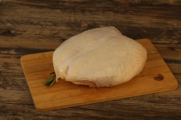Raw Whole Chicken Breast Skin Served Rosemnary — Stock Photo, Image