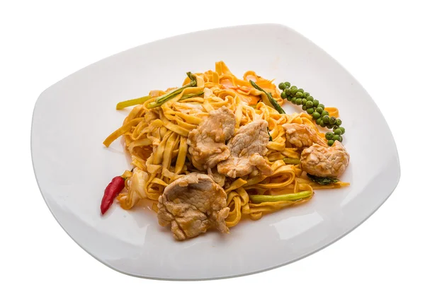 Fried noodles with pork — Stock Photo, Image