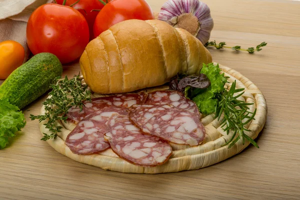 Salami korv — Stockfoto