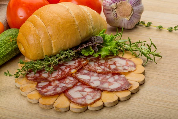 Salsichas de salame — Fotografia de Stock