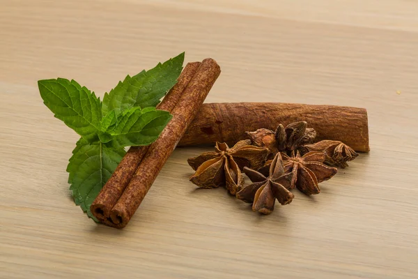 Palitos de canela y anís estrellado — Foto de Stock