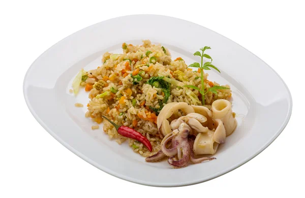 Fried rice with calamari — Stock Photo, Image