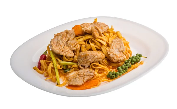 Fried noodles with pork — Stock Photo, Image