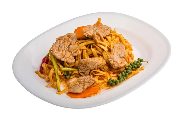 Fried noodles with pork — Stock Photo, Image